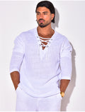 T-shirt manches longues uni avec cordelette