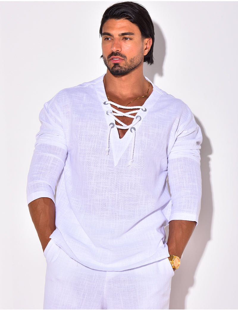 T-shirt manches longues uni avec cordelette