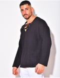 T-shirt manches longues uni avec cordelette