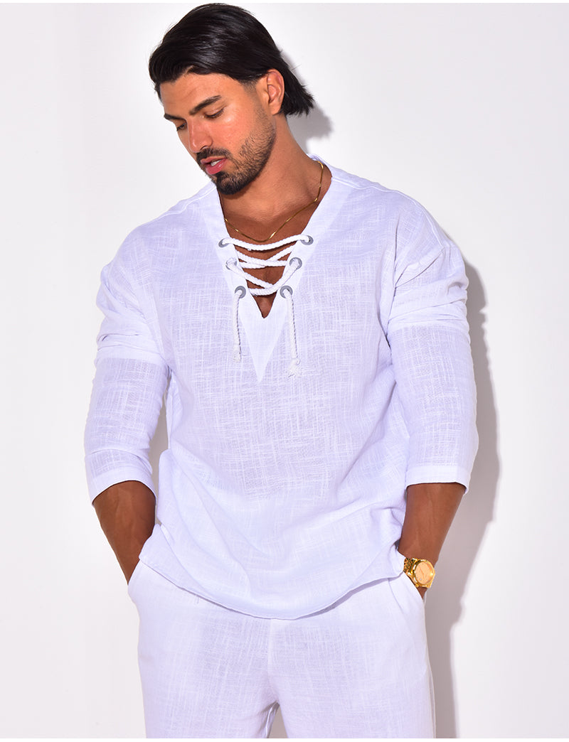 T-shirt manches longues uni avec cordelette