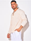 T-shirt manches longues uni avec cordelette