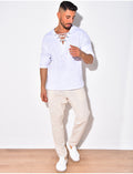 T-shirt manches longues uni avec cordelette
