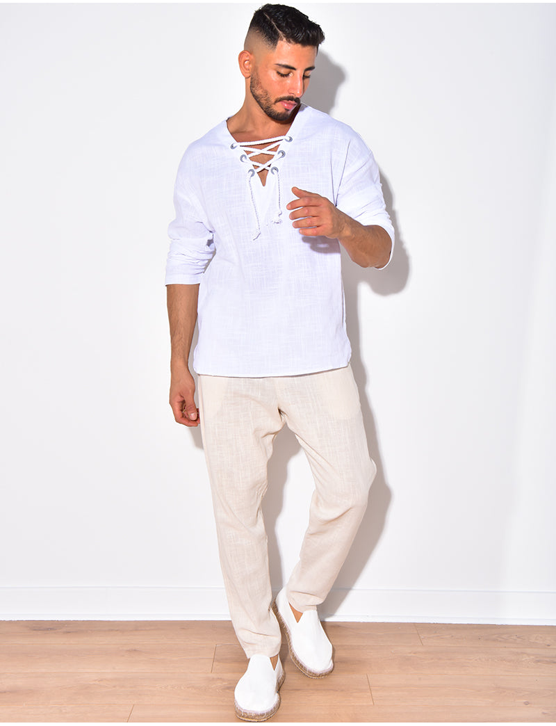 T-shirt manches longues uni avec cordelette