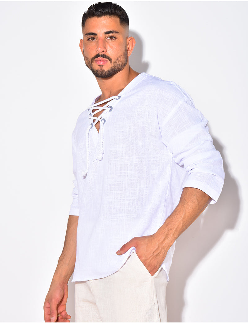 T-shirt manches longues uni avec cordelette