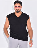 T-shirt sans manches & col V en maille