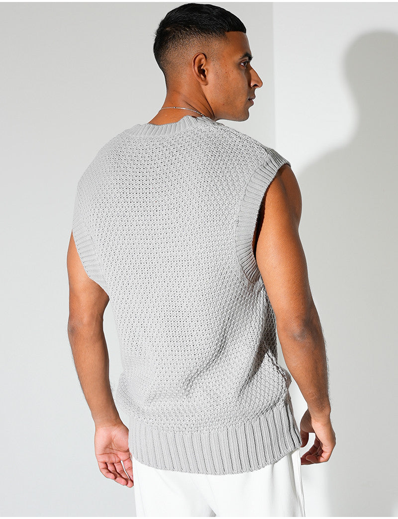T-shirt sans manches & col V en maille