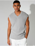 T-shirt sans manches & col V en maille
