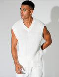 T-shirt sans manches & col V en maille