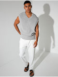 T-shirt sans manches & col V en maille