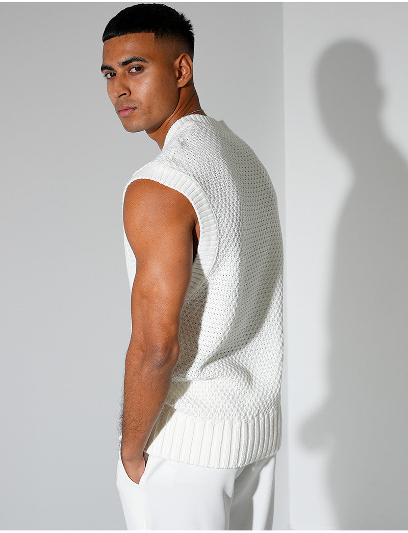 T-shirt sans manches & col V en maille