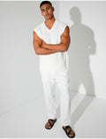 T-shirt sans manches & col V en maille