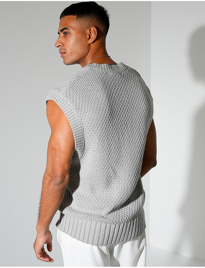 T-shirt sans manches & col V en maille