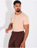 T-shirt texturé à col rond et boutons