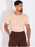 T-shirt texturé à col rond et boutons