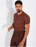 T-shirt texturé à col rond et boutons