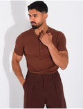 T-shirt texturé à col rond et boutons
