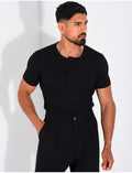 T-shirt texturé à col rond et boutons