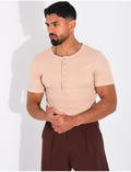 T-shirt texturé à col rond et boutons