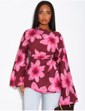 Top effet lin à fleurs à nouer dans le dos