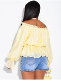Top col bateau en voile bouffant
