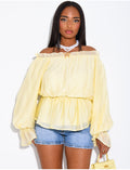 Top col bateau en voile bouffant