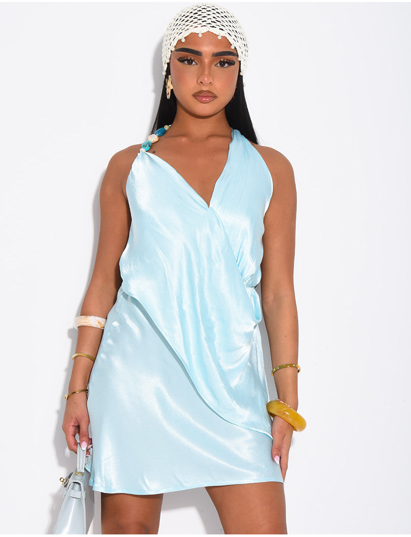 Robe courte dos nu en satin & perles colorées