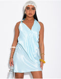 Robe courte dos nu en satin & perles colorées