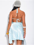 Robe courte dos nu en satin & perles colorées