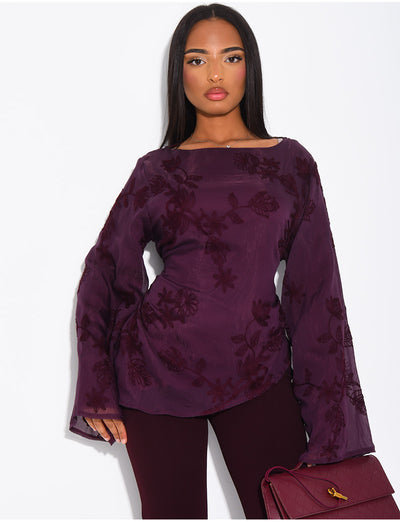 Top doublé asymétrique à fleurs brodés