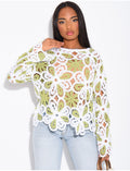 Top crochet ample à motifs colorés