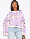 Top crochet ample à motifs colorés