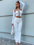 Crop-top manches longues lacé sur l'avant