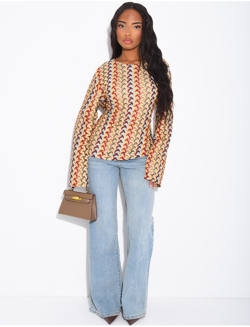 Top manches longues en crochet multicolor