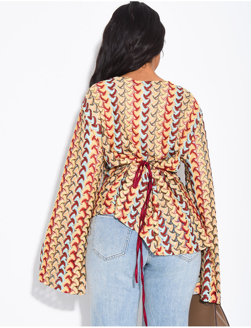 Top manches longues en crochet multicolor