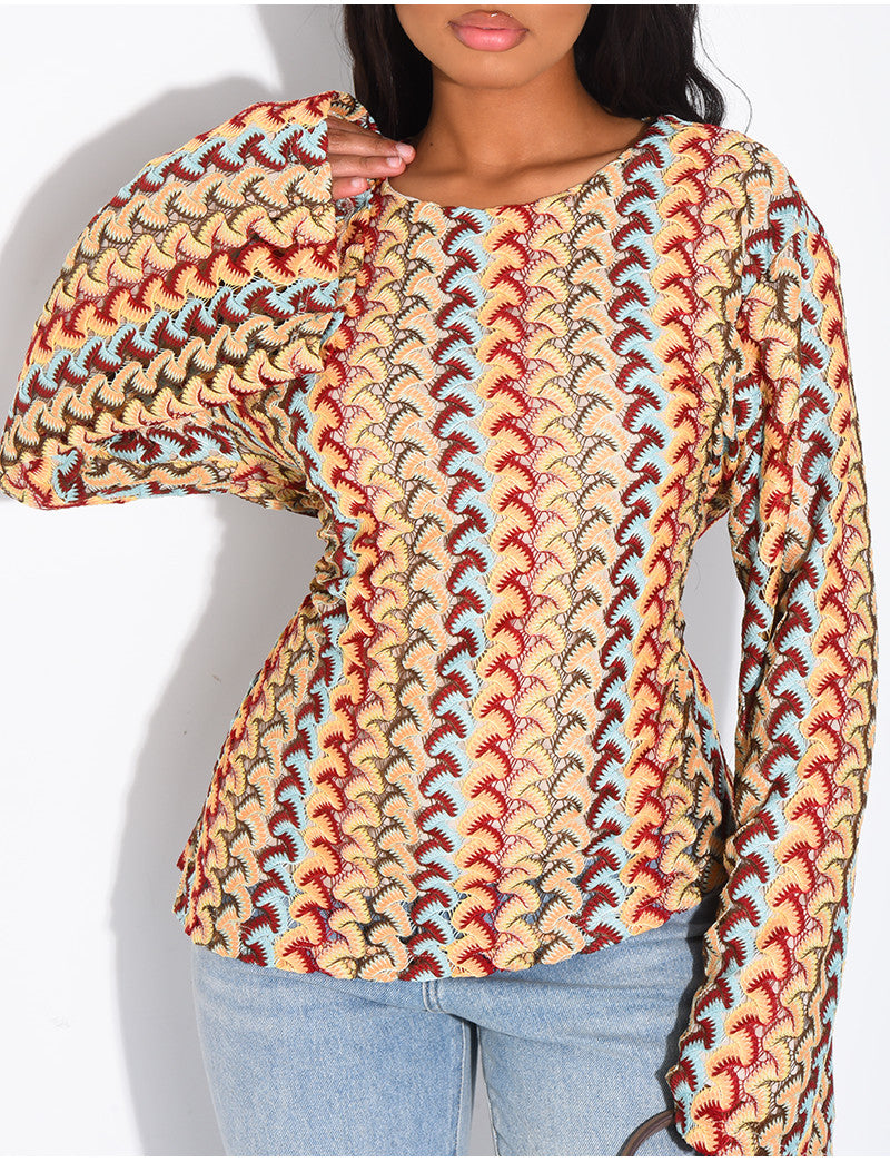 Top manches longues en crochet multicolor