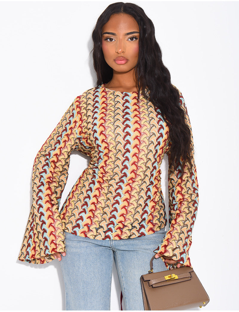 Top manches longues en crochet multicolor