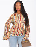 Top manches longues en crochet multicolor