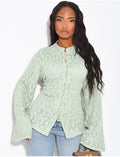 Top manches longues en dentelle doublé et attaches style asiatique