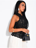 Top sans manches en dentelle à attaches style asiatique