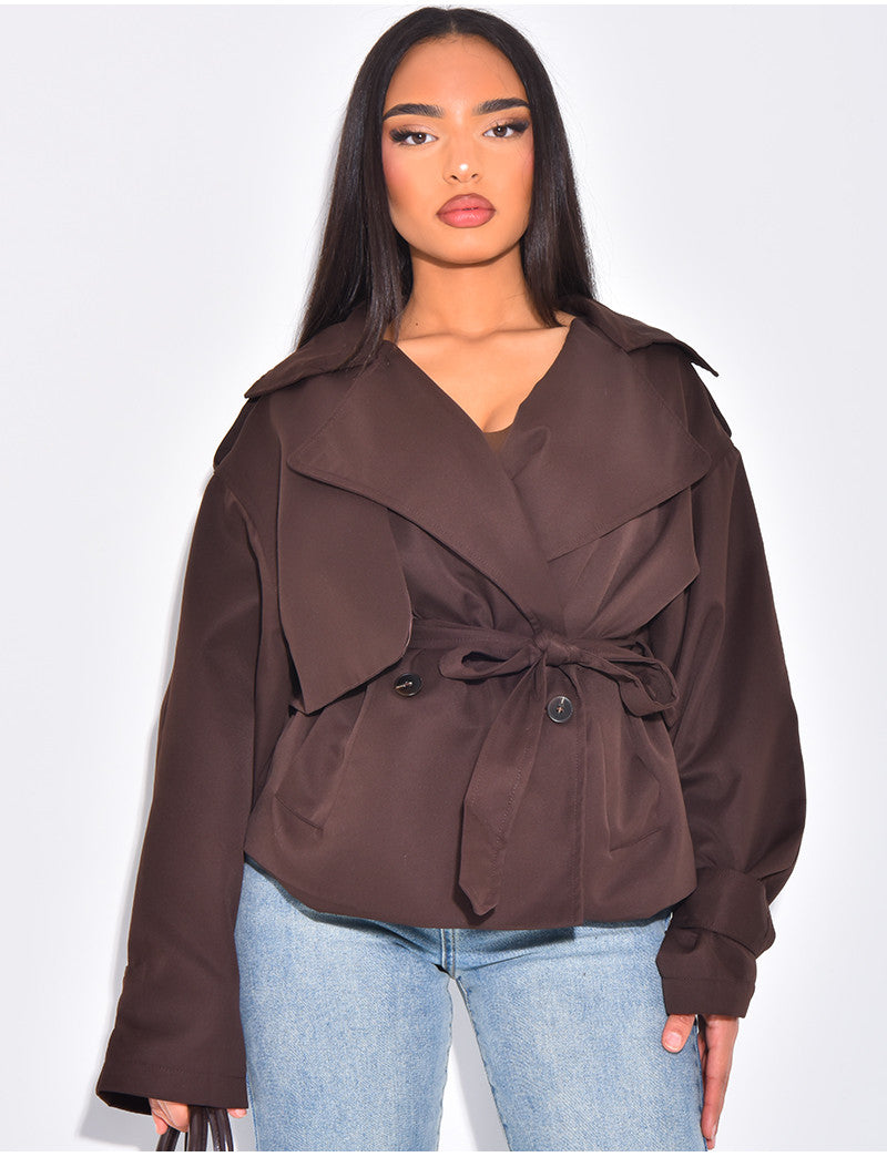 Trench court en tissu imperméable à nouer