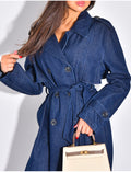 Trench très long en jeans à ceinture