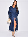 Trench très long en jeans à ceinture
