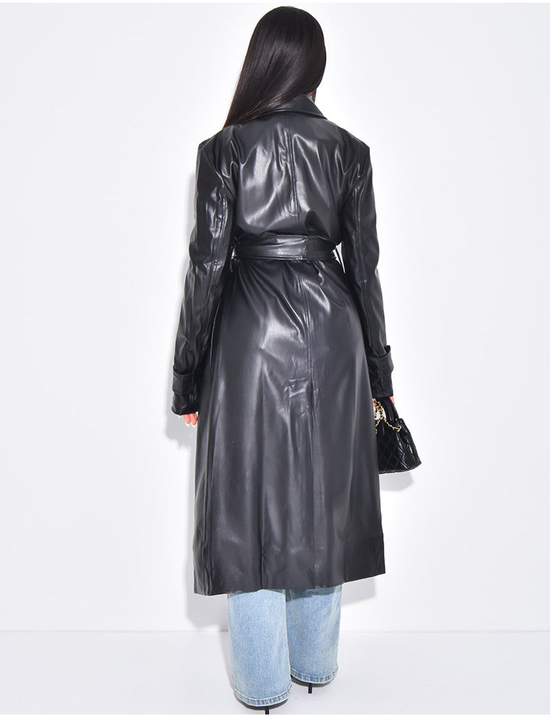Trench long en cuir vegan