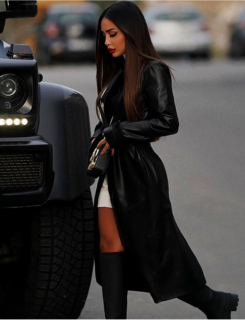 Trench long en cuir vegan