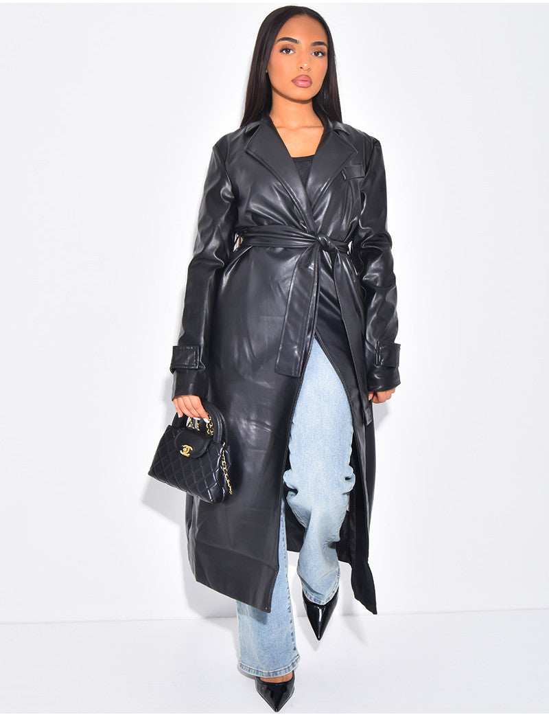 Trench long en cuir vegan