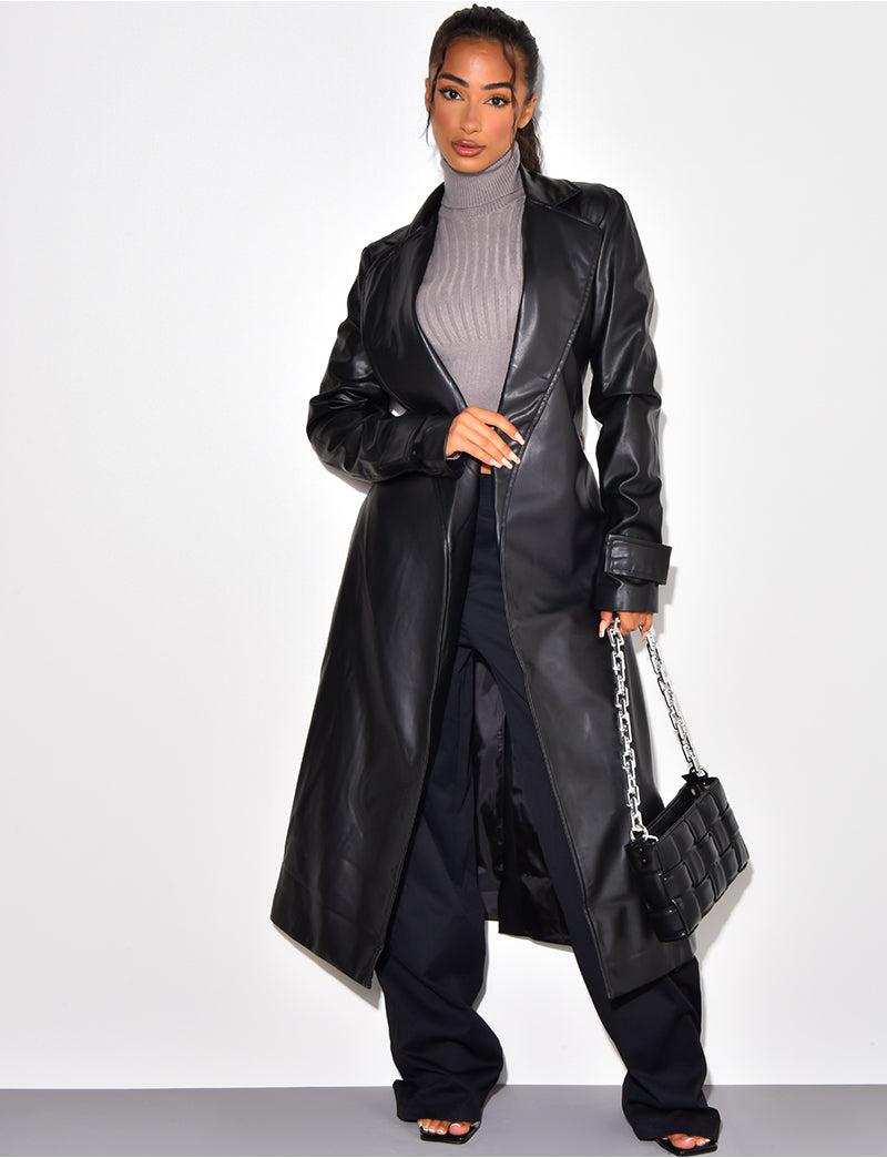 Trench long en cuir vegan