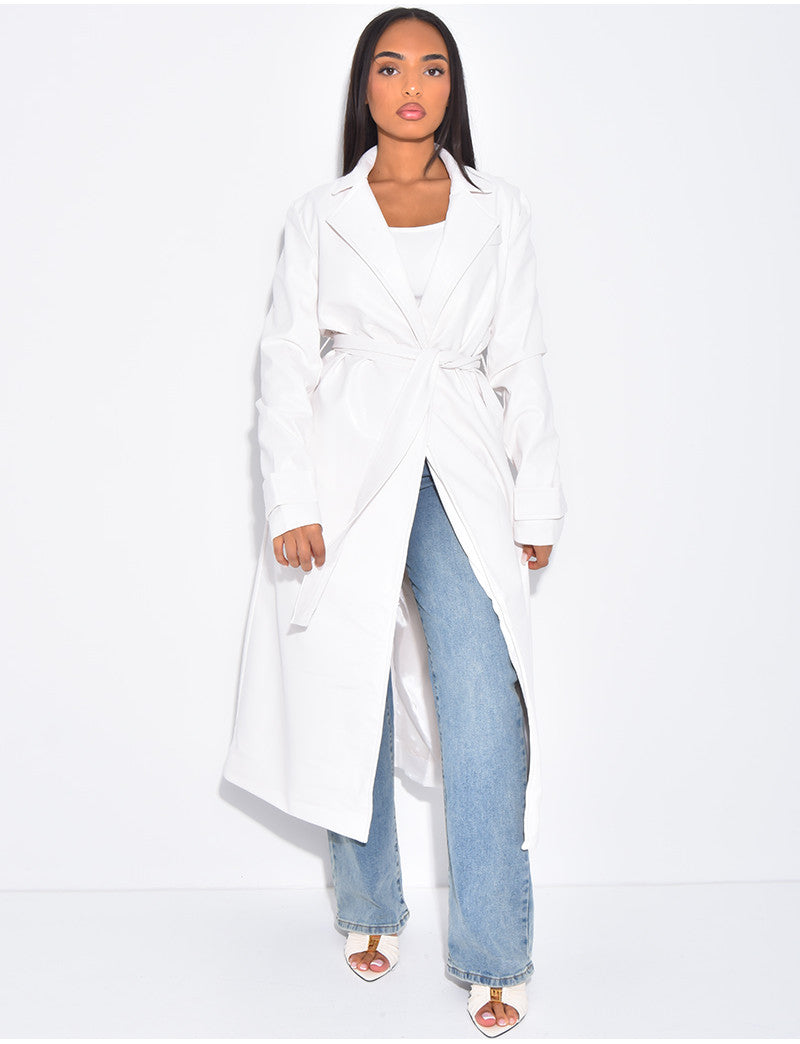 Trench long en cuir vegan