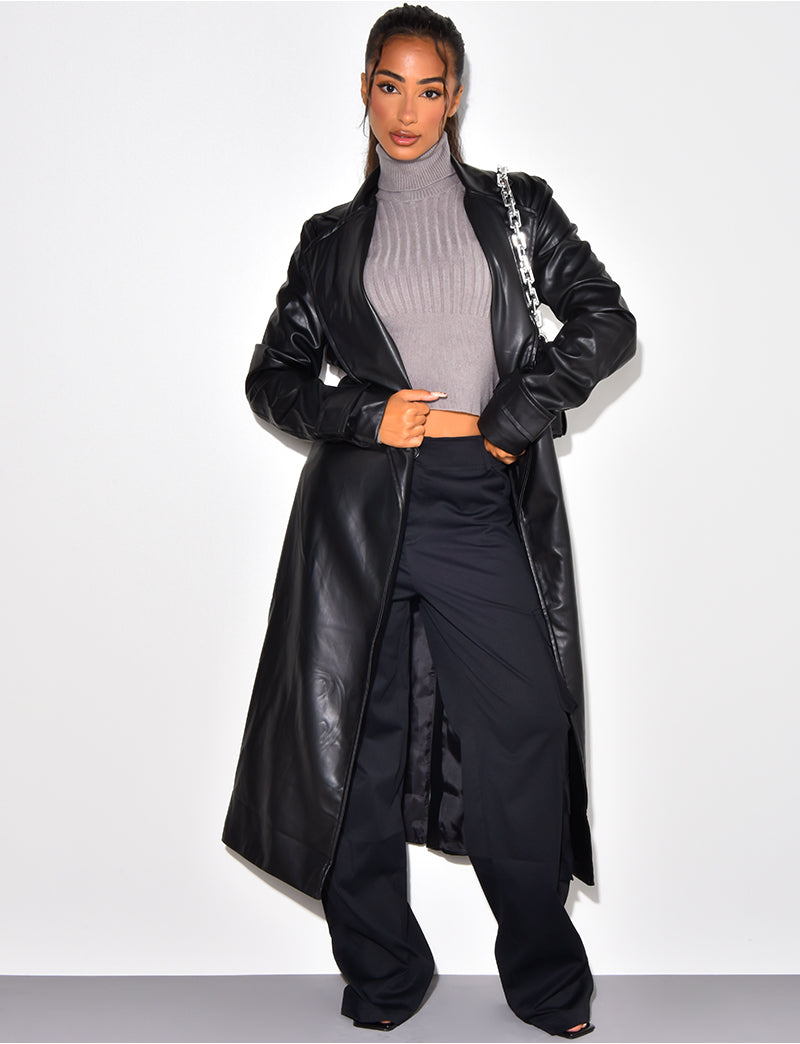 Trench long en cuir vegan