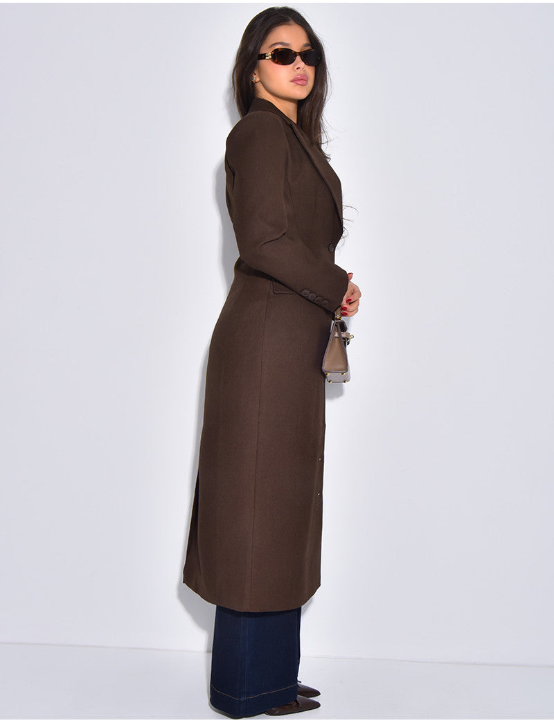 Blazer manteau très long et cintré à boutons