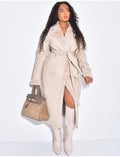 Manteau long en similicuir intérieur fourré polaire